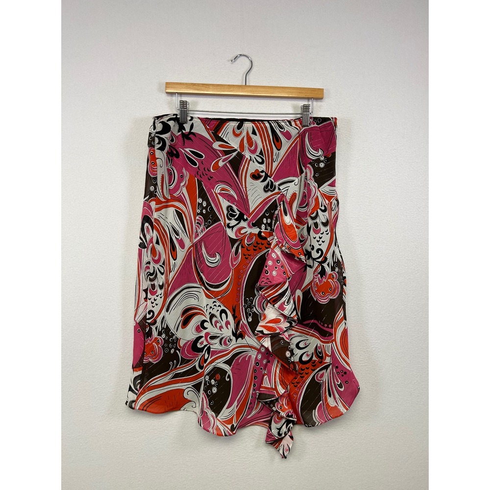 Boho Psychedelic Cubavera‎ Womens 12 Pink Abstract Paisley Ruffle Mini Skirt